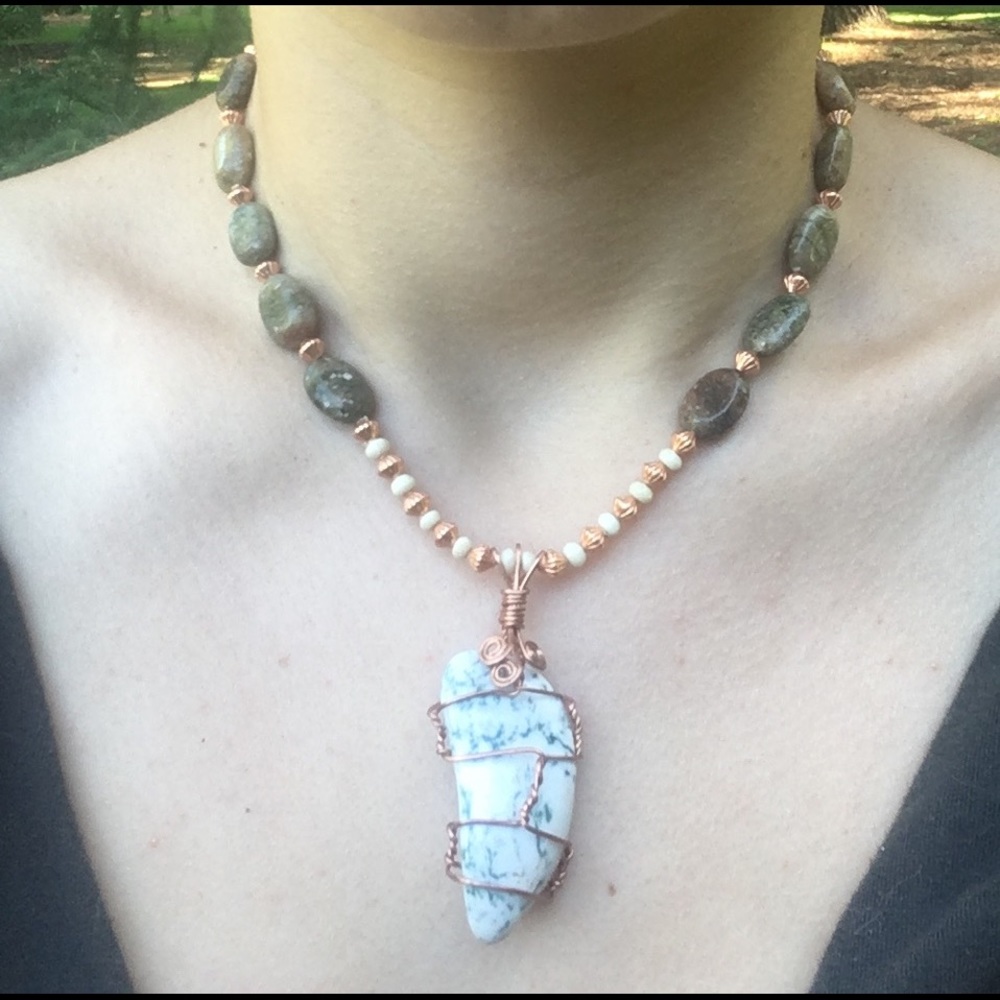 Tree agate and jasper wire wrapped necklace